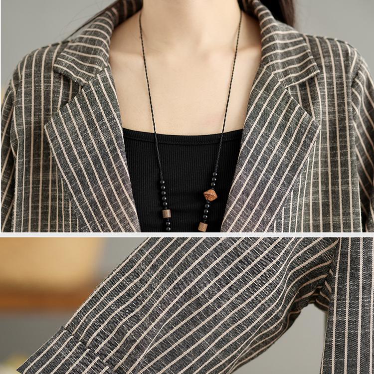 DIMANAF 2024 Новое женское пальто в полоску, льняные тонкие винтажные куртки, с длинным рукавом, весеннее свободное пальто на пуговицах