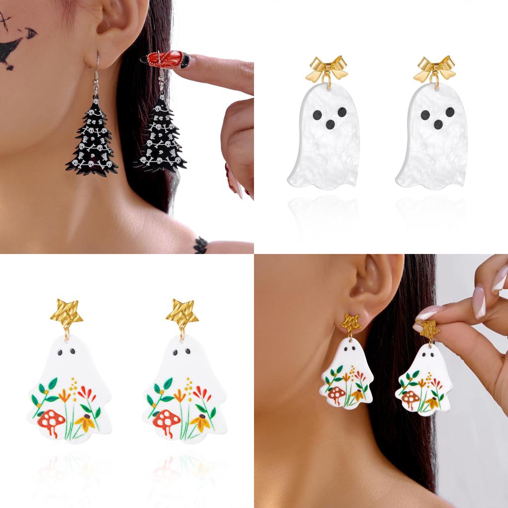 Acrylic Geometric Ghost Dangle Earrings With Electroplated Finish For Stylish Women