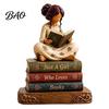 Handmade Carved Wood Figures Wooden Autumn Figurine for Thanksgiving And Halloween Decor, Retro Fall Reading Character Ornaments Creative Craft Gifts