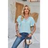 New Fashion Women's Lace V-neck Loose T-shirt Solid Color Ruffled Sleeves Spring Summer