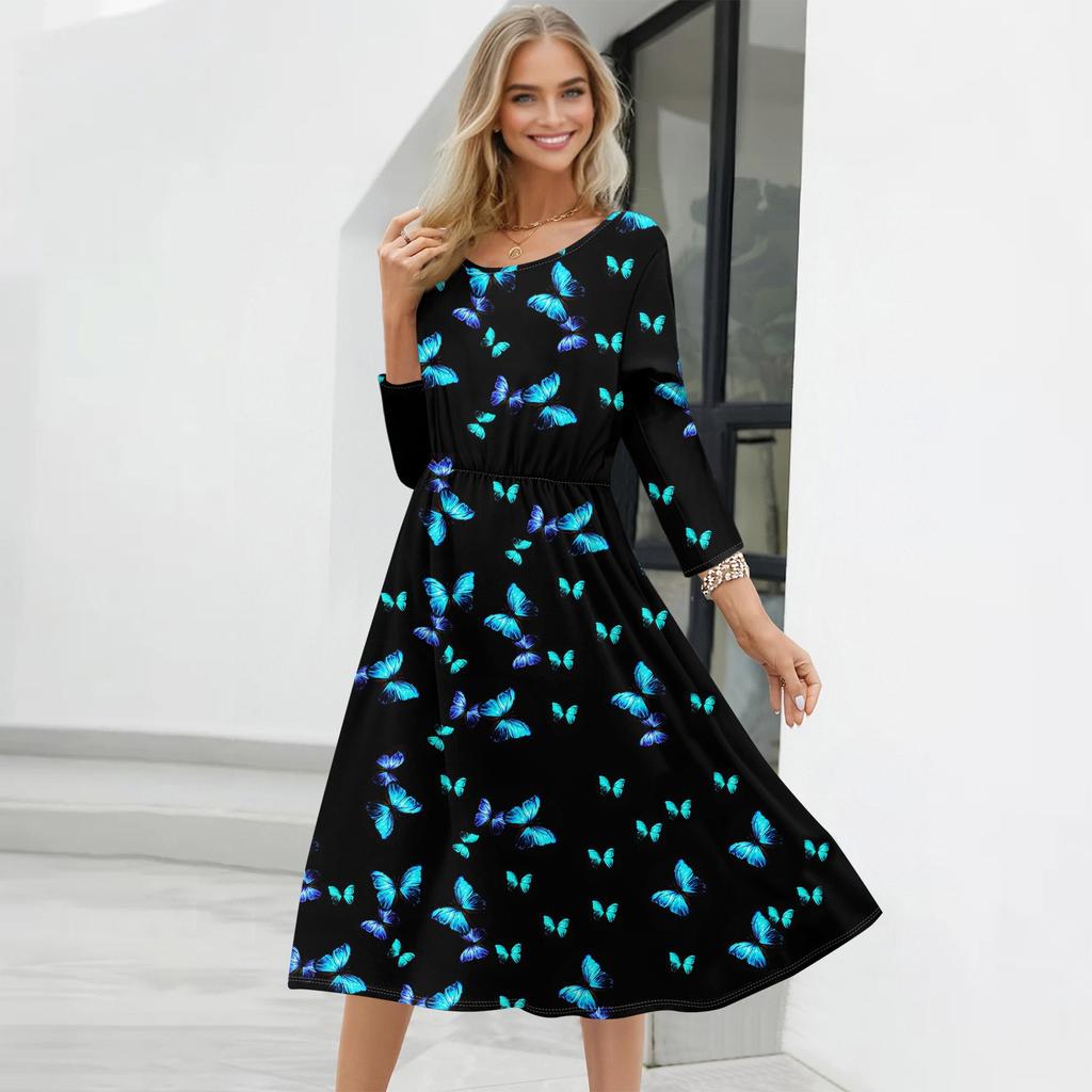 Женское модное платье свободного кроя с цветочным и лиственным принтом