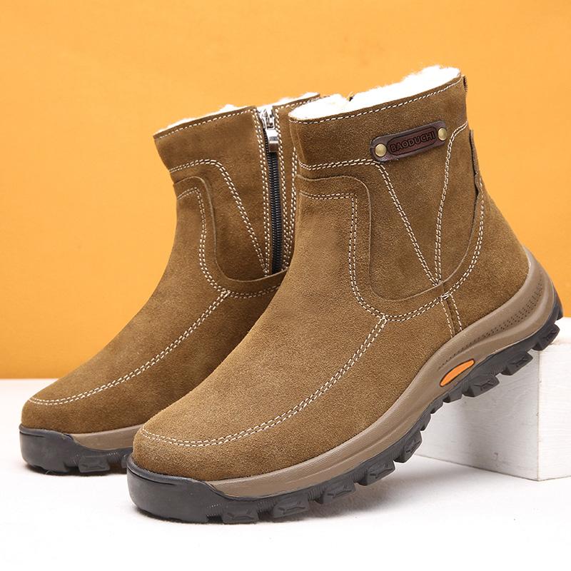 Men's Sheepskin and Wool Integrated Snow Boots, Real Leather and Fur, Winter Thick and Warm Boots Slip Resistance for Men's