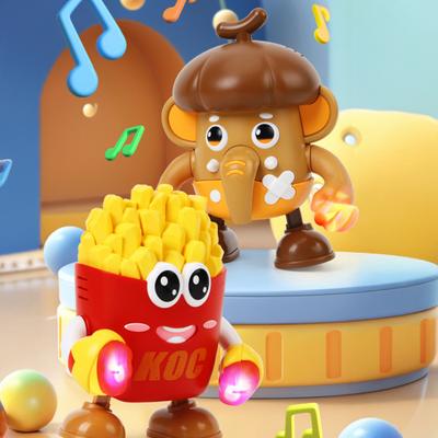 Электрическая танцующая игрушка Yousheng со светодиодной подсветкой, музыкой, функцией записи, ананас, слон, картофель фри, красные фрукты, ходячая игрушка для малышей, для игры на животике, ползания