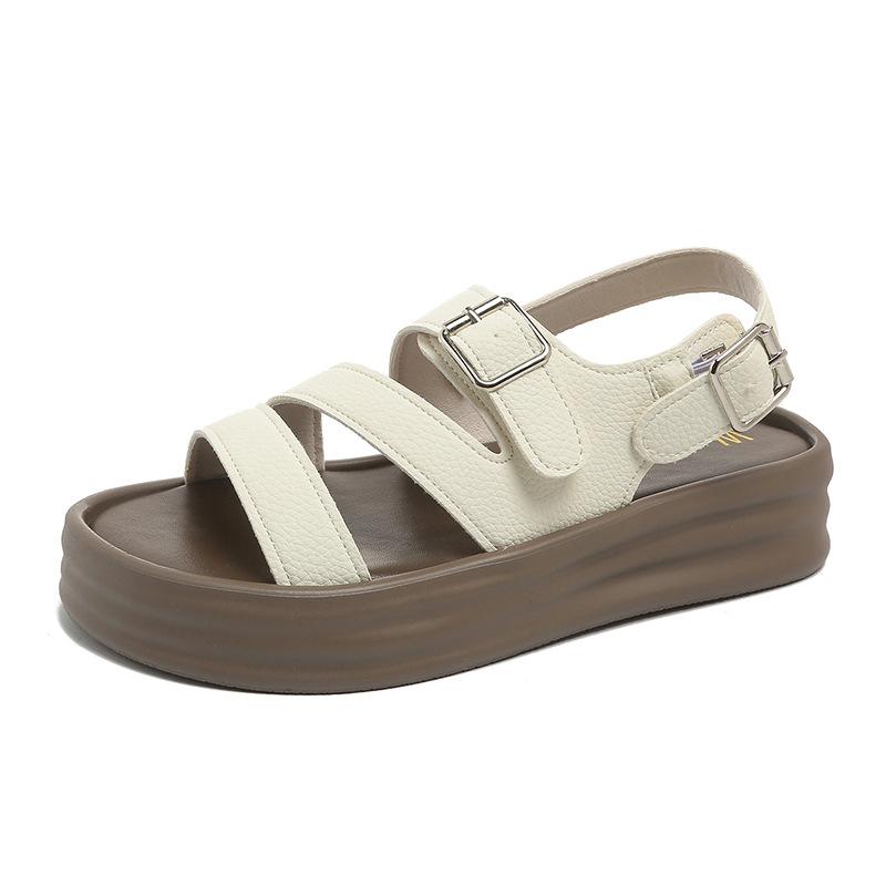 Fashion Summer Women Sandals Fashion Open-toe Buckle Strap Flat Bottom Casual Sandales Females Platform Middle Heel Ladies Sandalias