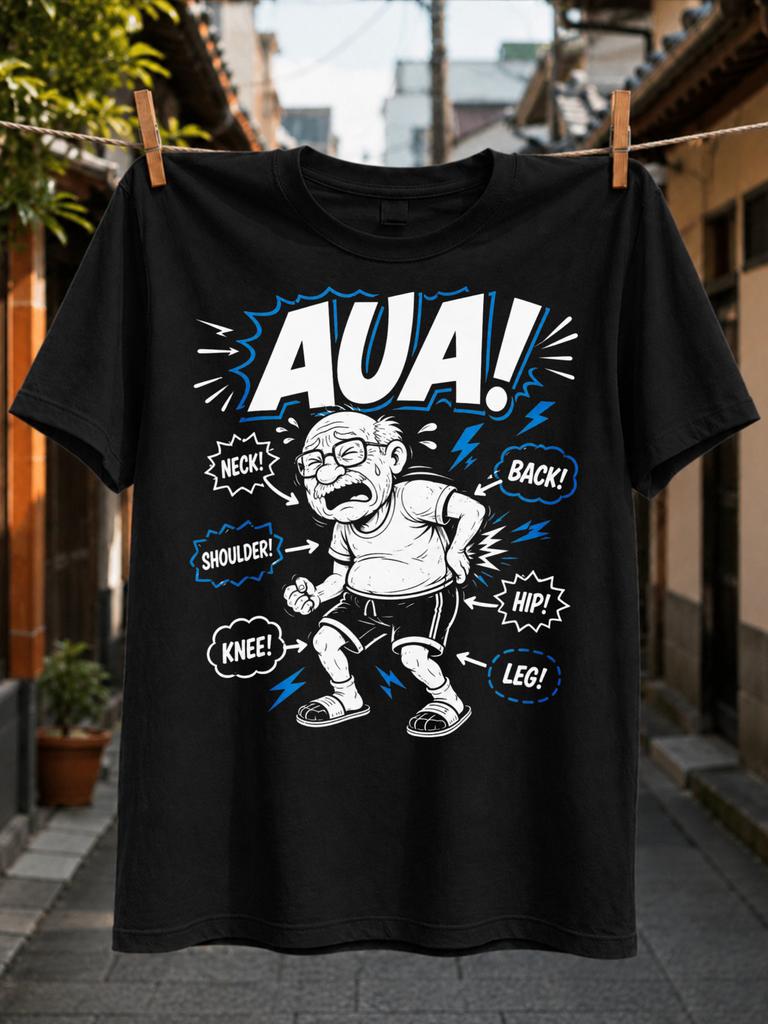 With Aua Old Unisex Pain Comic Neck Back Shoulder Hip Knee Leg Blue Bolts And Funny Aging Theme Unisex Unisex All TShirt