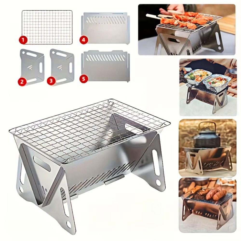 Stainless Steel BBQ Grill Rack Portable Grill Burn-er Stand Durable Barbecue Stove Camping
