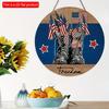 2D Flat 20*20cm1pc Freedom Memorial Theme Warrior Shoes and Flag Pattern Wooden Hanging Door Decor, USA Independence Day Blue Style Sign, Suitable