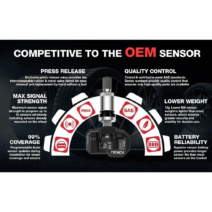 LAUNCH X431 TSENSOR-05 Универсальный датчик TPMS 315 МГц/433 МГц Двойная частота Регулируемый угол Резиновый клапан Монитор давления в шинах