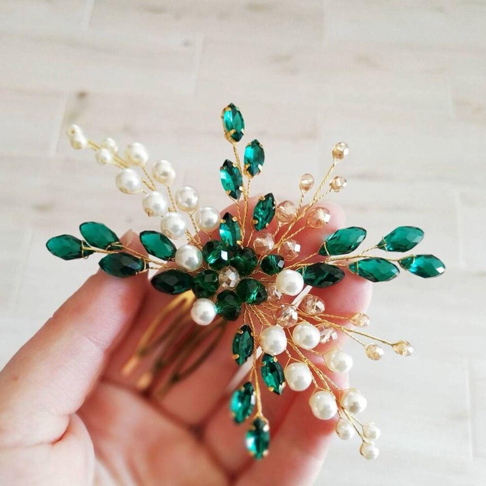 Crystal Tiara Green Crystal Hair Combs Bridal Clips Flower Leaf Headbands Rhinestone Hair Comb