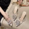 Ladies Shoes 2024 New Summer Women's Pumps Luxury Rhinestone High Heels Sandals Sexy Pointy Toe Mules Fashionable Party Shoes