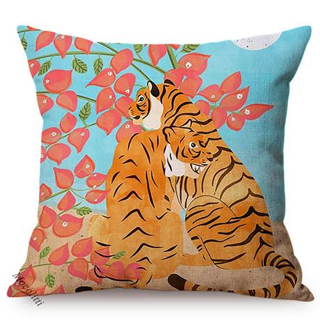 Tropical Jungle Tiger Watercolor Art Sofa Decoration Throw Pillow Case Tropic Leaf Animals Cotton Linen Cushion Cover Cojines