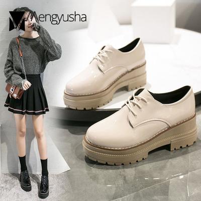 Модные лакированные кожаные оксфорды женские на массивном высоком каблуке, маленькие кожаные туфли, женские лоферы на плоской подошве, на толстой подошве, на шнуровке, обувь на платформе