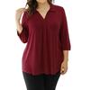 Women's Summer Chiffon Loose 7-quarter Sleeve V-neck Plus Size Shirt