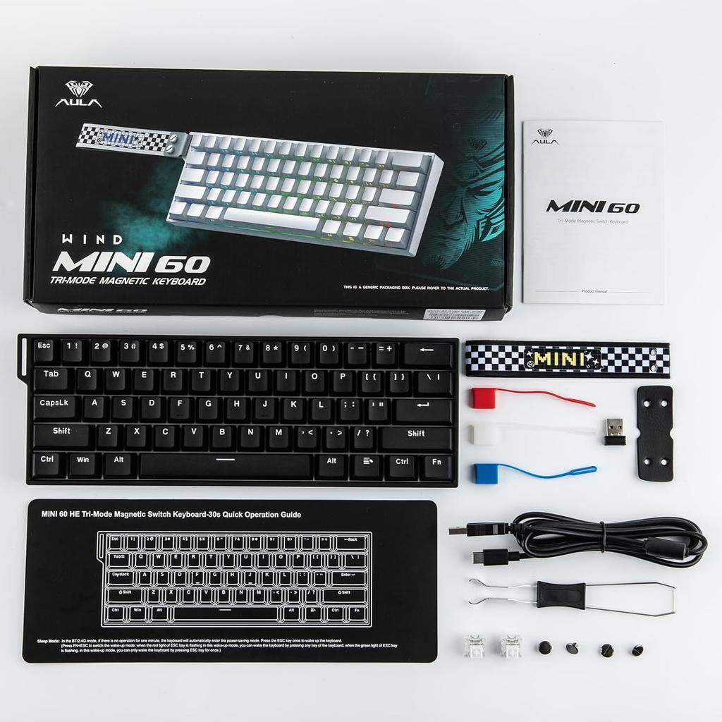 AULA Mini60 HE/Pro/Max 60% Magnetic Switch Keyboard RGB Tri Mode Wireless Mechanical Keyboard 8000Hz 0.01mmRT for Pc Gamer Gifts
