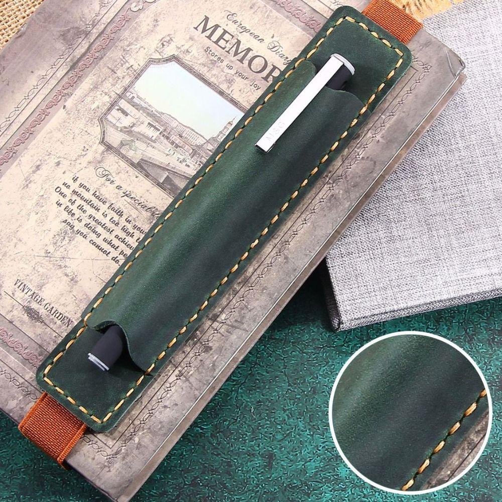 Elastic Band Pen Case Holder Top Leather Portable Pen Pouch Retro Pen Case Fashion Accessory
