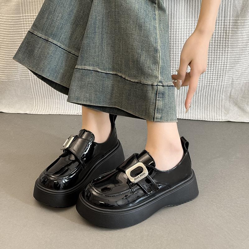 Женские кожаные лоферы на платформе 2025 весна и лето новые в британском стиле jk одинарная обувь маффин Мэри Джейн маленькие кожаные туфли женские