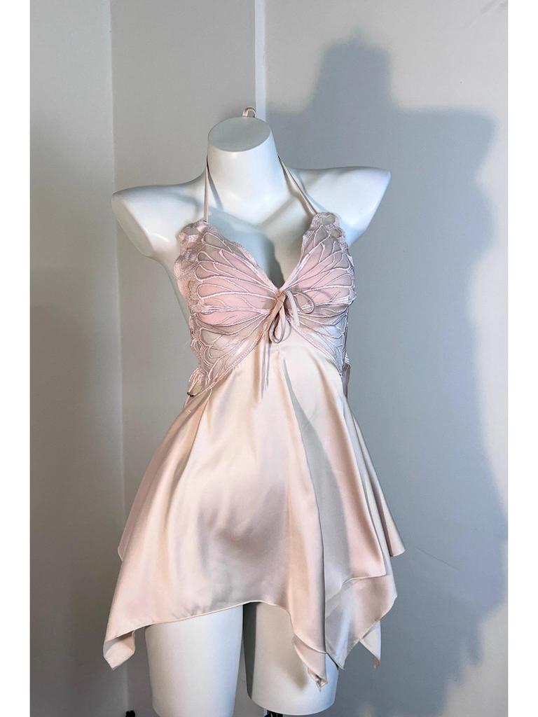 Пикантная ночная сорочка с нагрудными подушечками: Сексуальная, высококачественная домашняя одежда из ледяного шелка для женщин, осень-зима, больших размеров, в стиле чистой страсти с бантом.