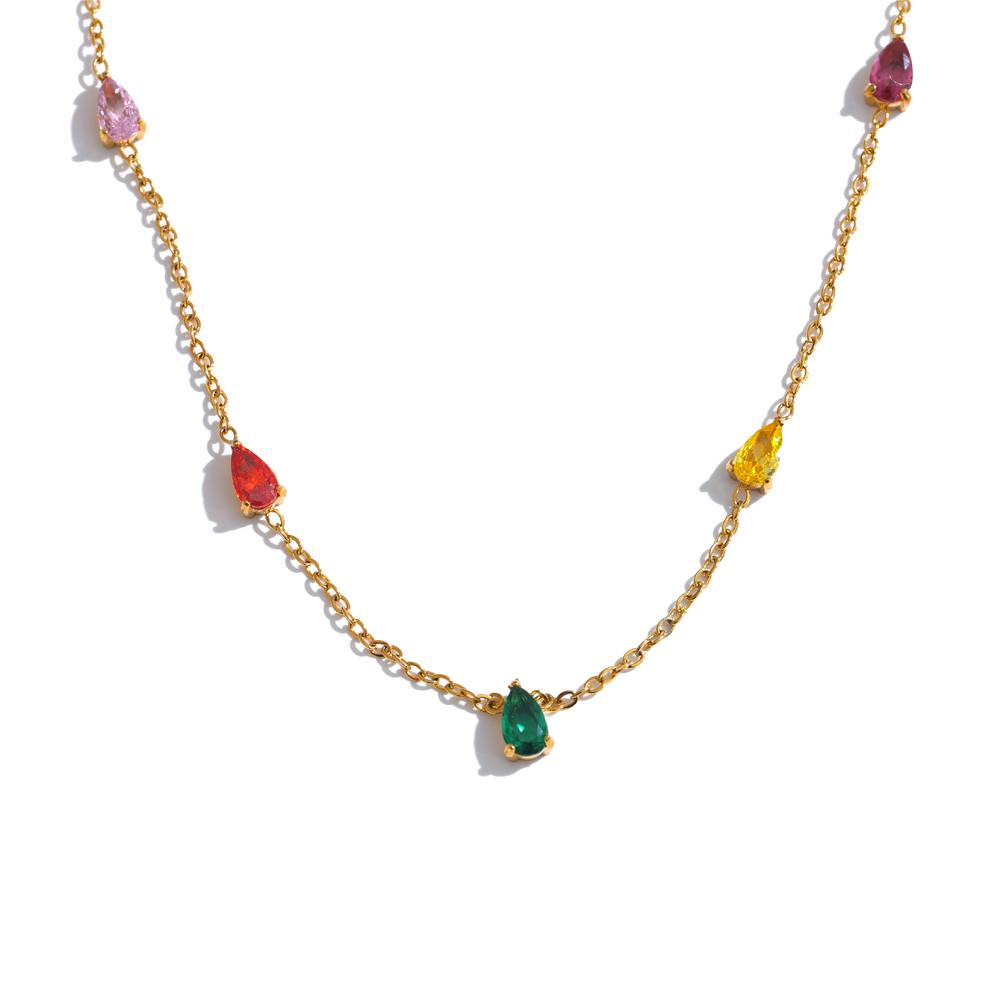 Yhpup Шикарное Белое Разноцветное Кубическое Циркониевое Тонкое Цепочечное Ожерелье-Чокер 18K Золотое Покрытие PVD Нержавеющая Сталь Премиальное Ювелирное Изделие Подарок