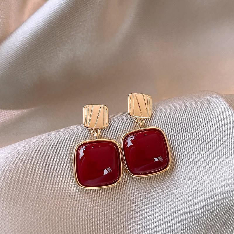 Серебряная игла Красные геометрические серьги-гвоздики Ankara женские корейский ins модный дизайн серьги высококачественные изысканные серьги