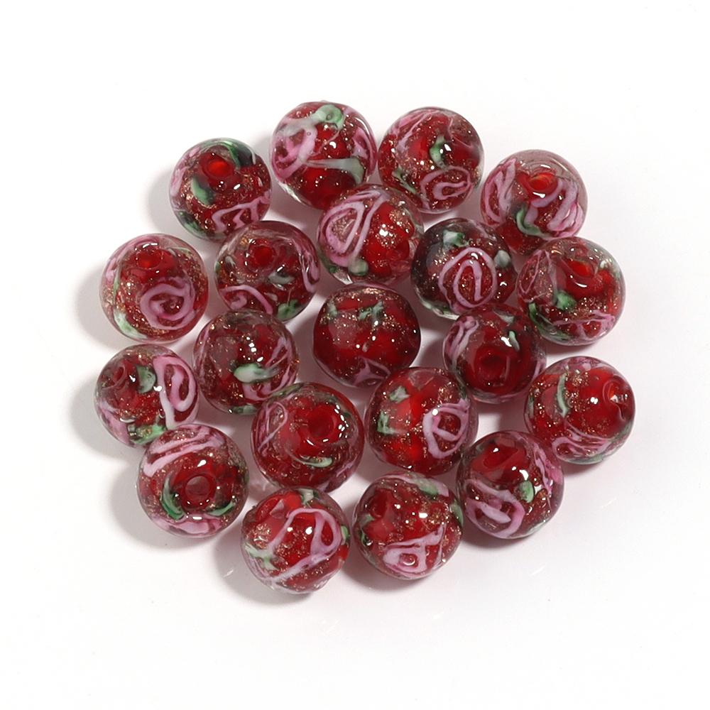 10Pcs 8mm Lampwork Transparent Flower Beads Glass Loose Round Beads For Handmade Women Bracelet Making DIY Jewelry Supplies