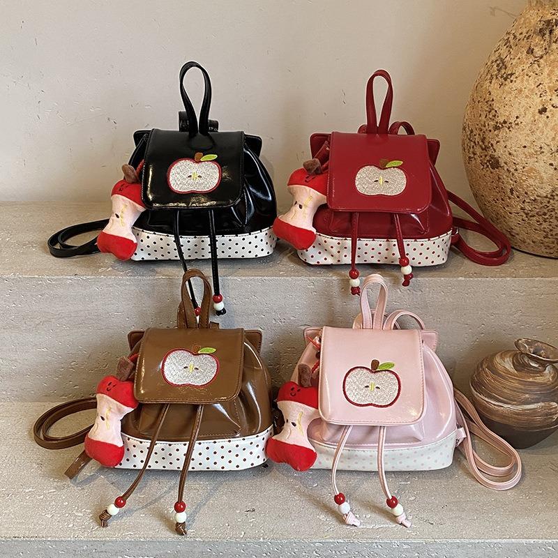 Cartoon Apple Flip Women's Backpack Fashion Niche Design Sweet Polka Dot Cute Mini Backpack