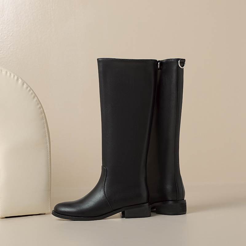 Krazing Pot Осенне-зимняя обувь из коровьей кожи, сапоги для верховой езды, круглый носок, сохраняющий тепло, квадратная металлическая пряжка, высокие каблуки