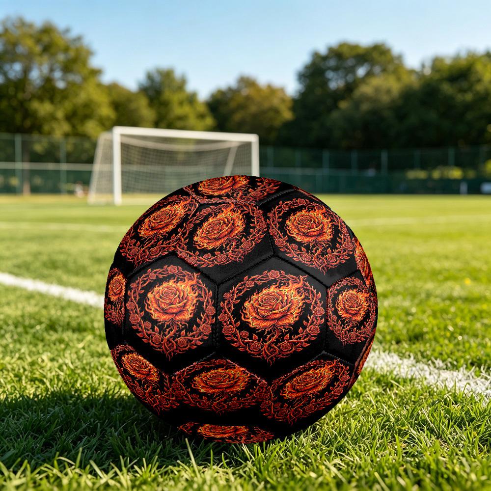 1pc Rose Tattoo Theme Soccer Ball Football, Size 5, Lightweight PVC, Outdoor Training Soccer Ball,Gift c6572
