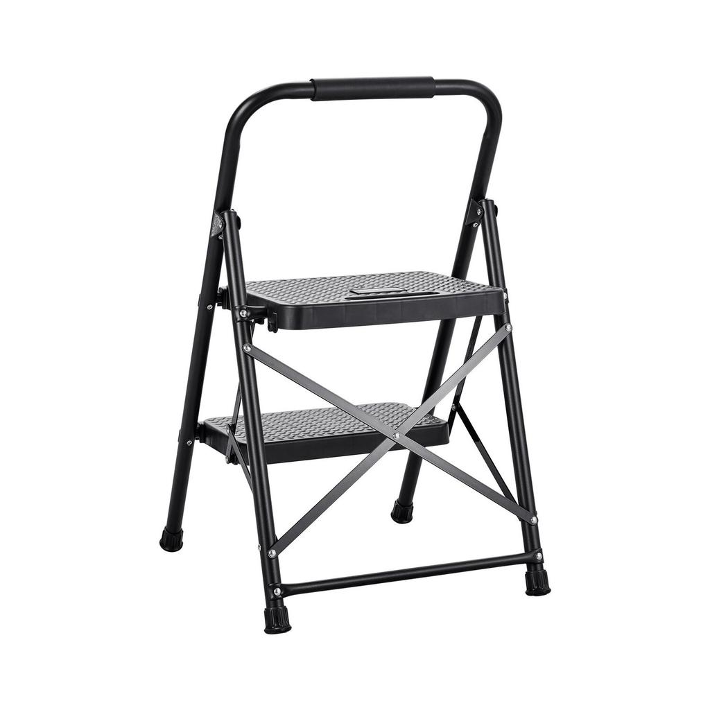 2 Step Ladder, Folding Step Stool with Wide Anti-Slip Pedal and Comfort Handgrip, Lightweight 272 kg Capacity Portable Steel Ladder, Multi-Use for