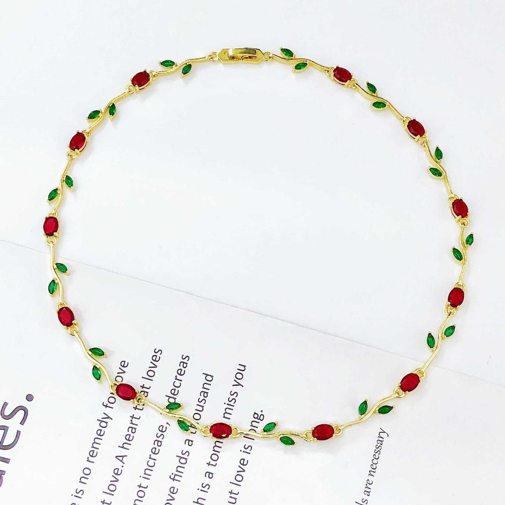 Multicolour Rose Flower Necklace Light Luxury Crystal Leaf Necklace Zircon Necklace  Women Girls