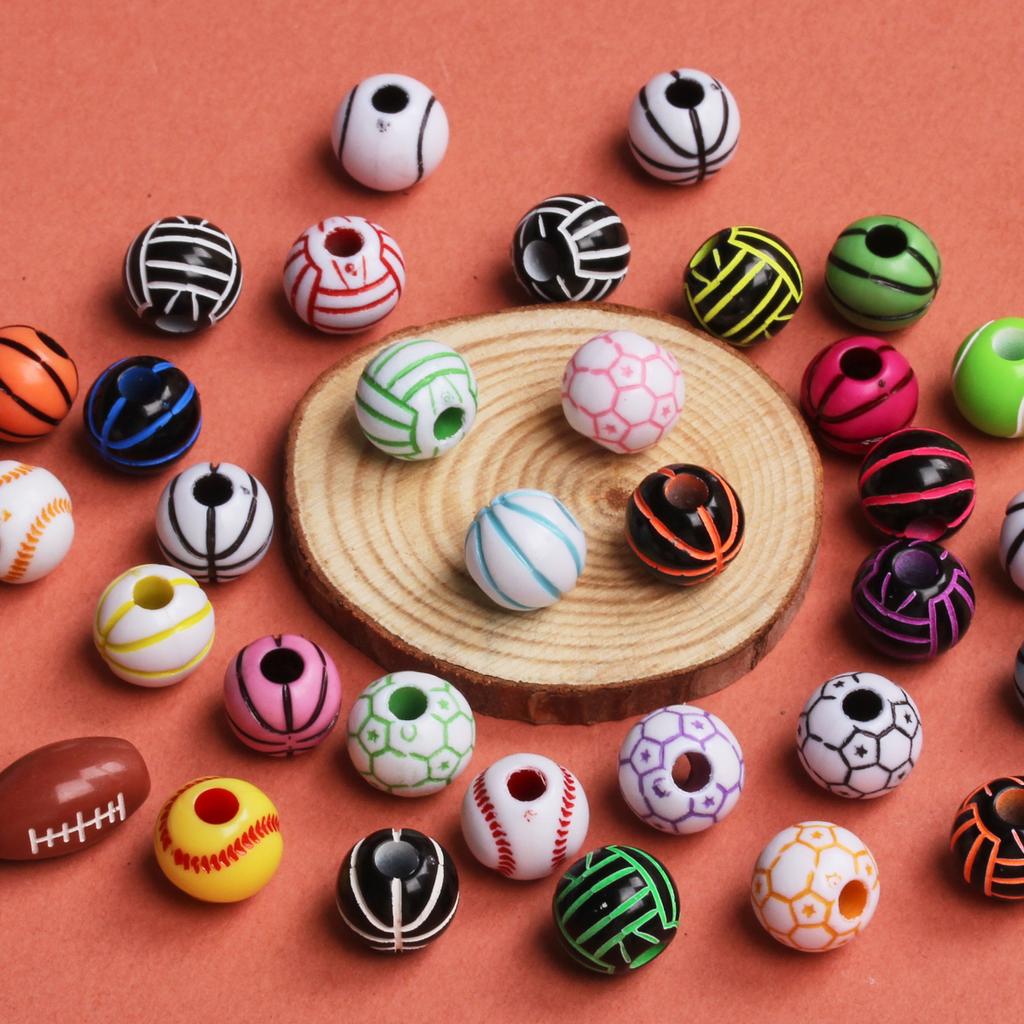 Хорошие подвески, круглые футбольные бусины с отверстием, акриловые, 5 шт., свободные бусины, футбольный мяч, 11 мм, 15,5 мм, баскетбольные браслеты, принадлежности для изготовления ювелирных изделий