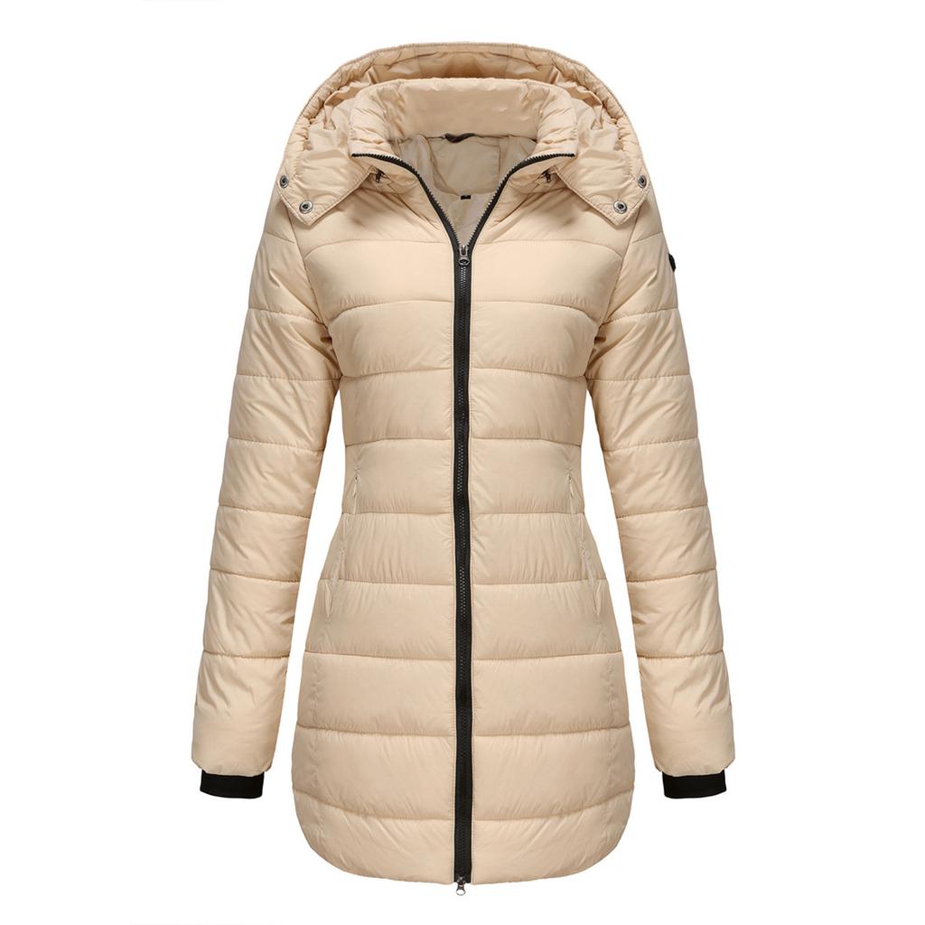 Women's Solid Colour Removable Hood Long Sleeve Autumn And Winter Warm Jacket Cotton Coat