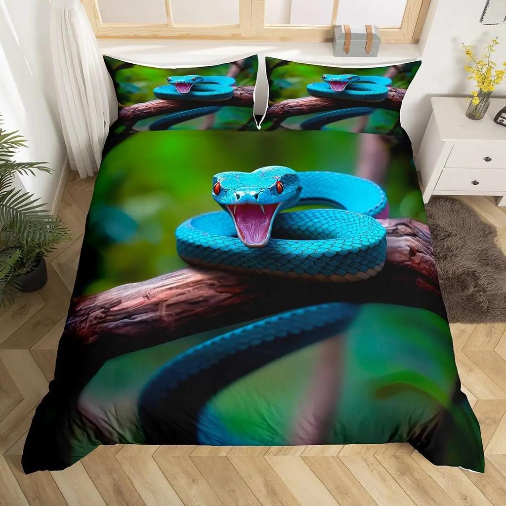 Snake Duvet Cover Python Bedding Set Gift for Teen Adult, Rainforest Animal Snake Comforter Cover Wildlife Reptiles Quilt Cover