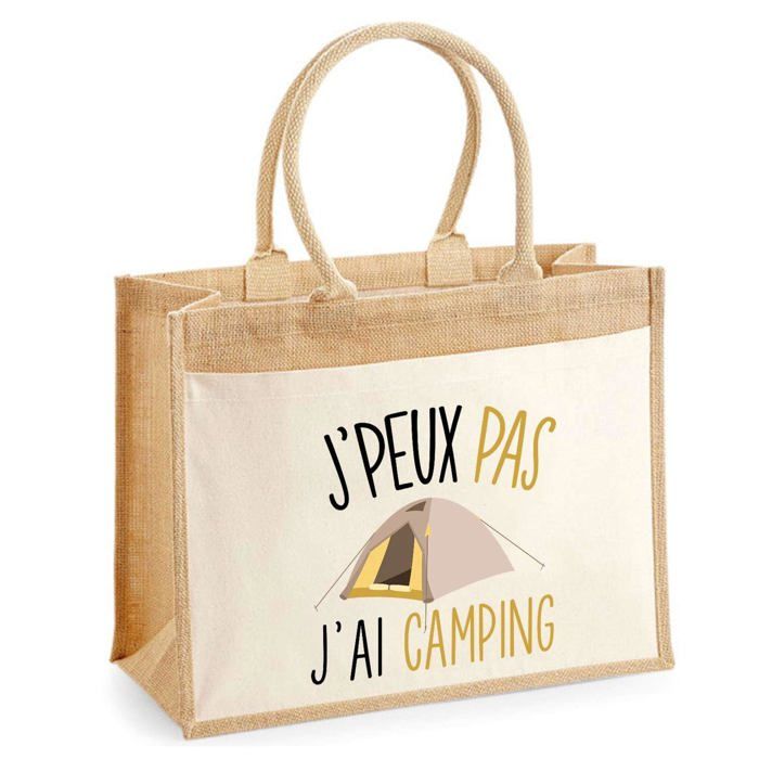 Sac de plage - PLANETEE - Jute avec poche Camping J'peux pas - Coton - 43 x 33 cm - Imprimé en France