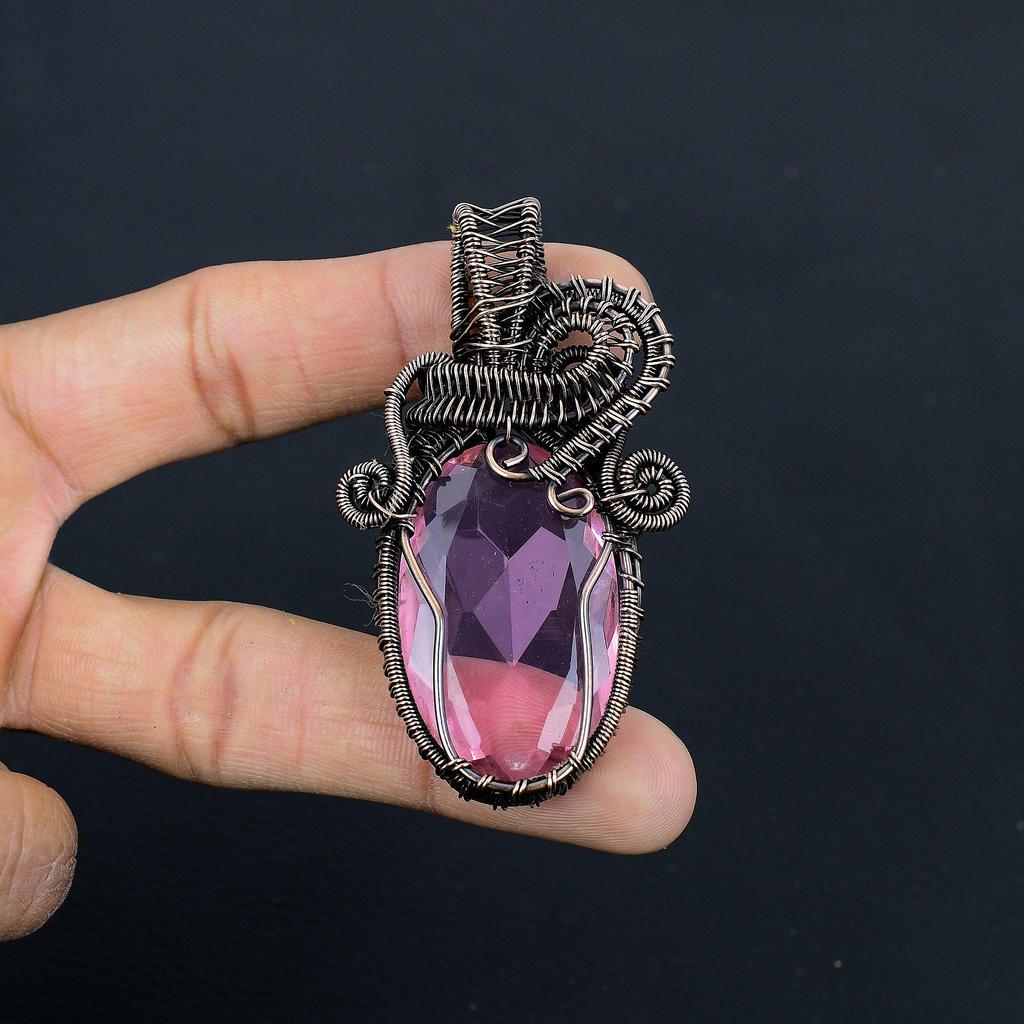 Pink Kunzite Pendant Gemstone Jewelry, 999 Copper Wire Wrapped Pendant, Handmade Jewelry Birthstone Pendant, Gift For Him