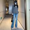 Micro-pull jeans women's new slim and thin mopping ins trendy high-waisted flared horseshoe pants micro-elastic denim