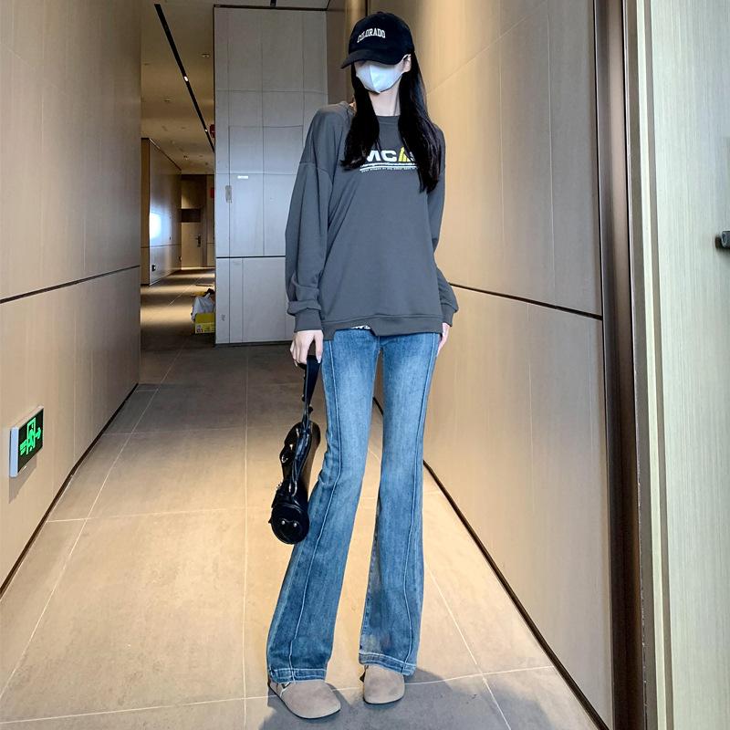 Micro-pull jeans women's new slim and thin mopping ins trendy high-waisted flared horseshoe pants micro-elastic denim