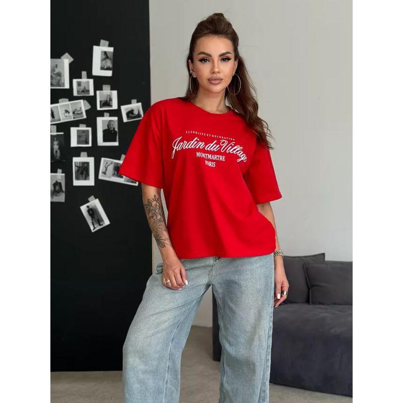 Fashion Style New Arrival Loose Casual Print Letter Cotton T-shirt Loose Printed Cotton T-shirt