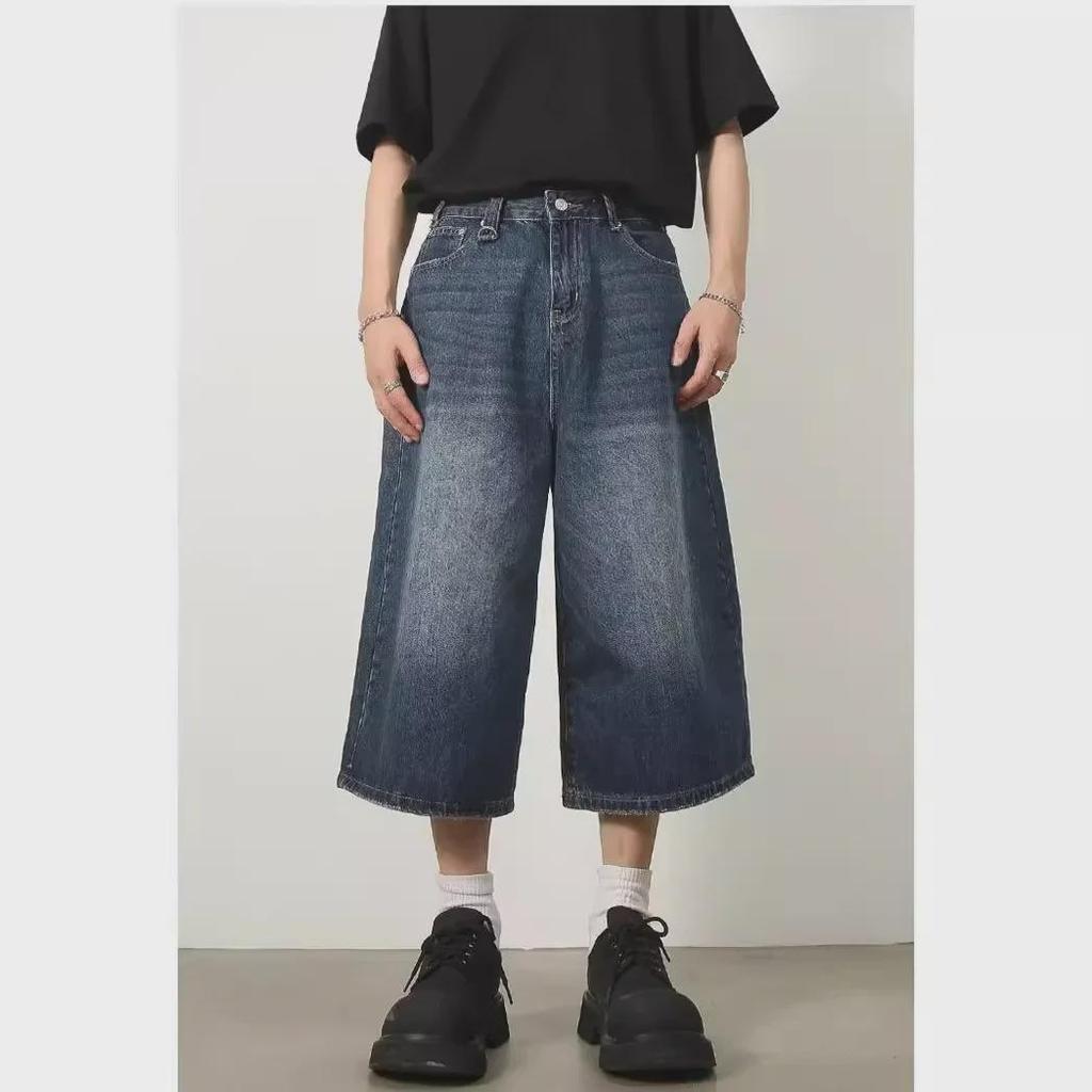 Мужские потертые ретро-рваные джинсовые шорты с широкими штанинами 7-Point