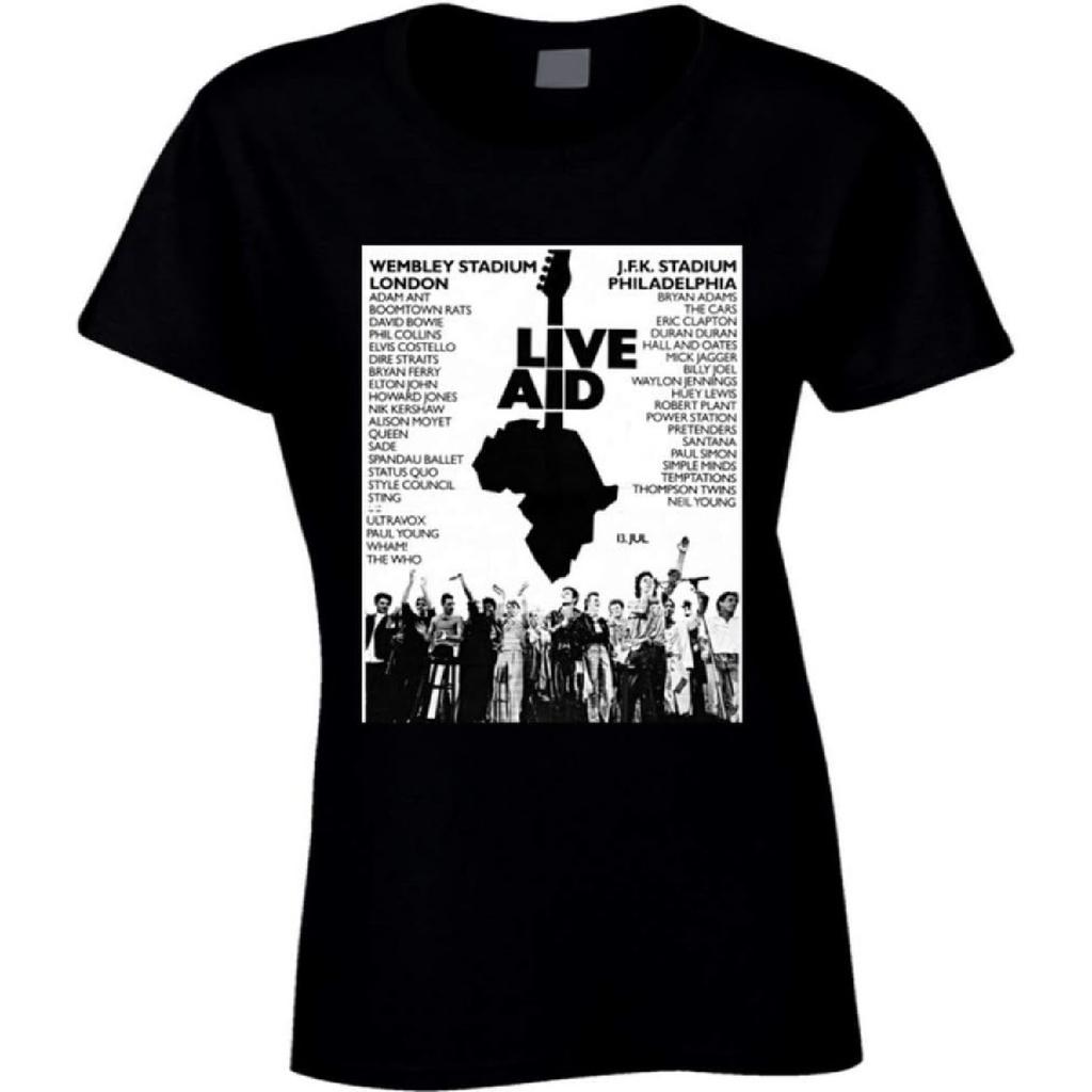 Droomdy Live Aid Стадион Уэмбли Стадион JFK Винтажный Концертный Плакат Футболка Черная