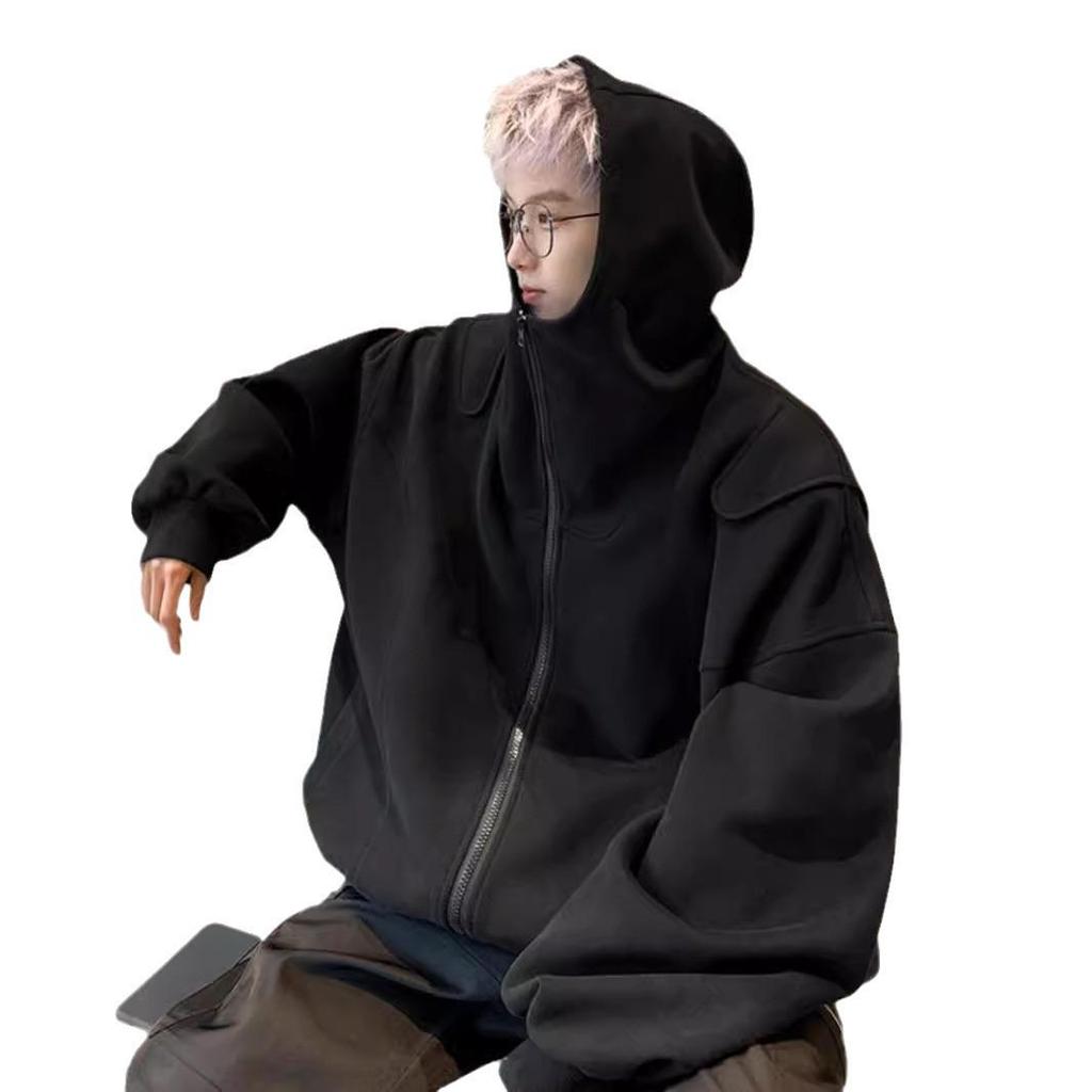 Мужская белая толстовка-кардиган, весна/осень 2024 г., свободная куртка-толстовка с капюшоном в американском стиле