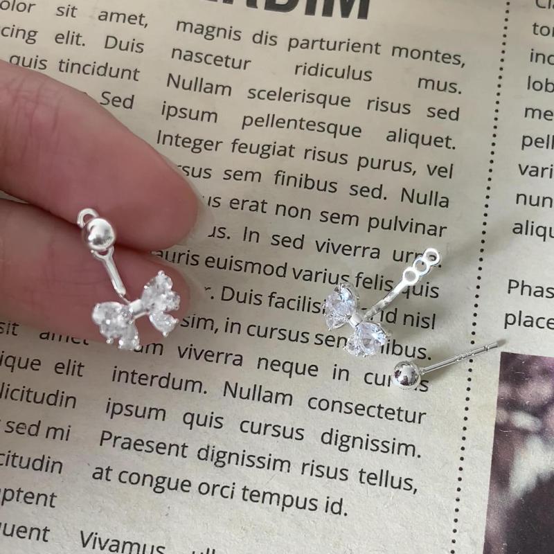 Серебристые серьги-гвоздики с цирконом в виде бантика для женщин Минималистичные Милые Модные Украшения Съемные Аксессуары