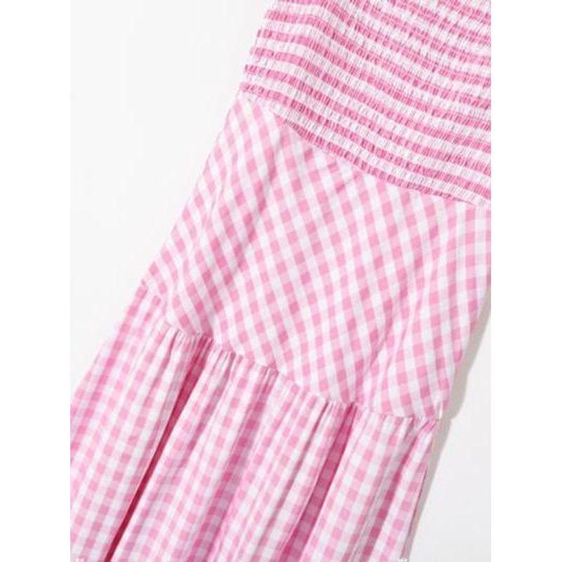 2025 Лето Женская одежда Свежий Праздничный Стиль Сочетание Цветов Клетка Эластичная Плиссировка Приталенный Стройнящий Молодящий Все-Сочетаемое Платье на Бретелях