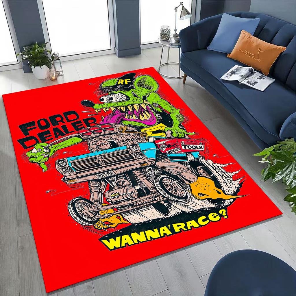 3D Бунтарский RAT FINK Автомобили Знак Мультяшный Ковер для Спальни Гостиной Дивана Дома Декор Приветственный Коврик, Большой Детский Игровой Нескользящий Напольный Коврик