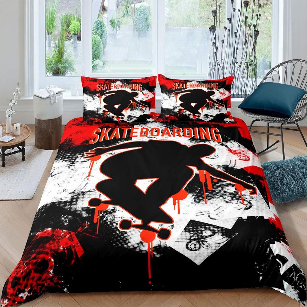 Skateboard Duvet Cover Set For Kids Teens Queen Size Lightweight Down Comforter Covers 2 Pillowcases 1 Comforter Cover No Quilt