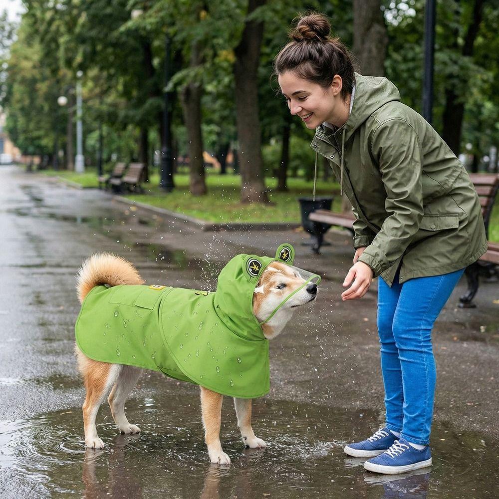 Dirt-Resistant Pet Rain Cloak Hooded Design Frog Pet Poncho Green Dog Rain Jumpsuit  Small Dogs