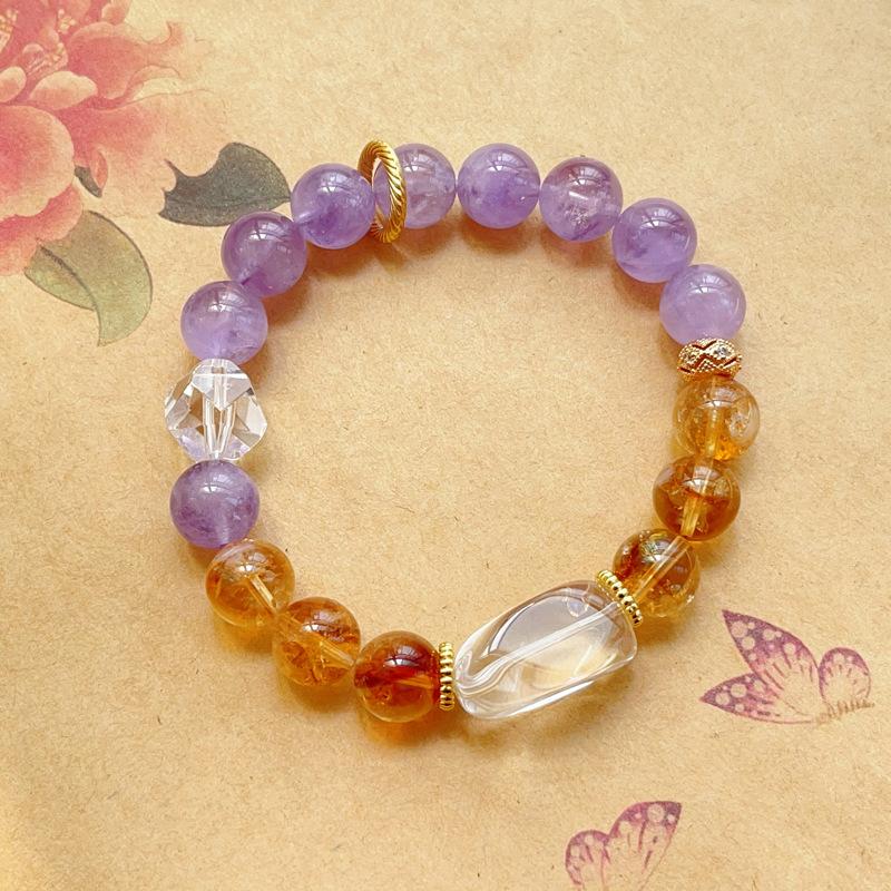 Lavender amethyst, white crystal, original design large particle single circle bracelet bracelet.