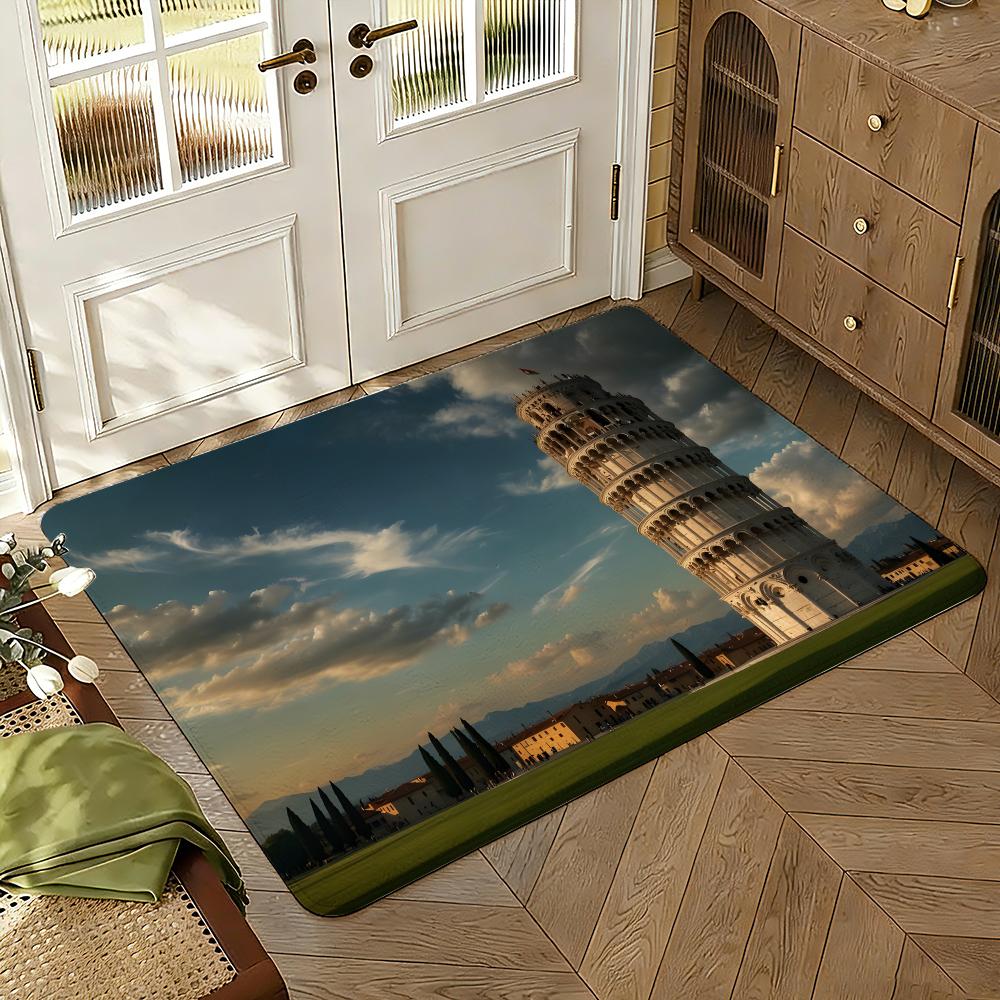 Torre pendente di Pisa Floor Mat Soft Thickened Absorbent Non-Slip Bedroom Living Room Door Mat Home Decor Flannel Rugs