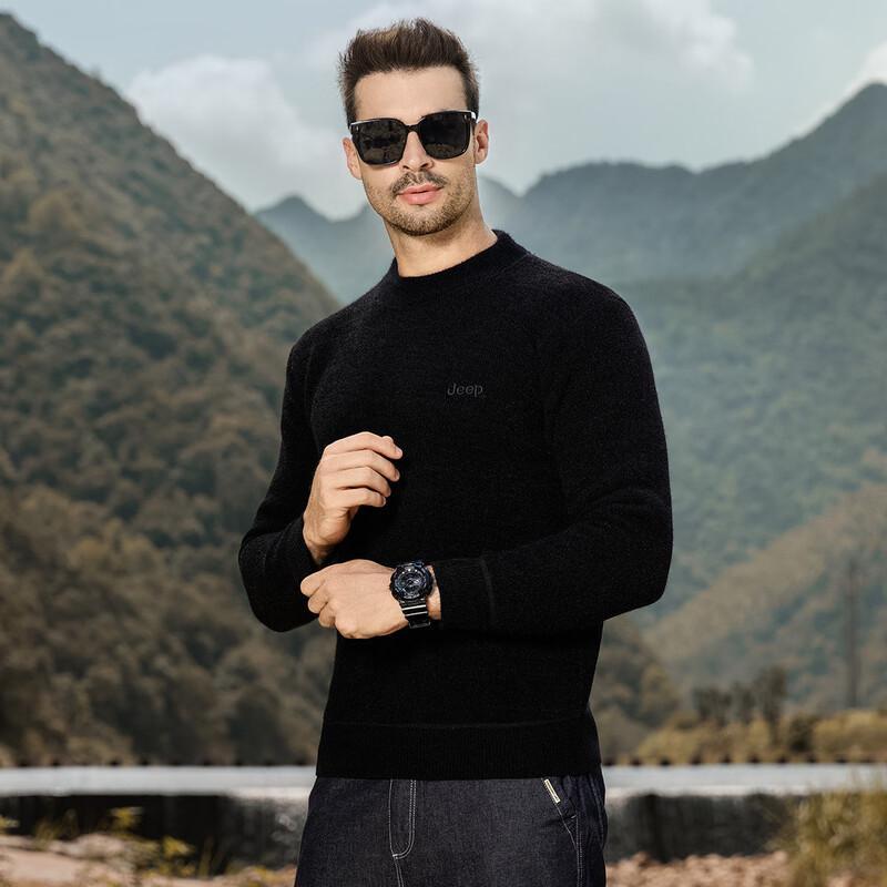 JEEP Men's Fleece Lined Chenille Round Neck Sweater