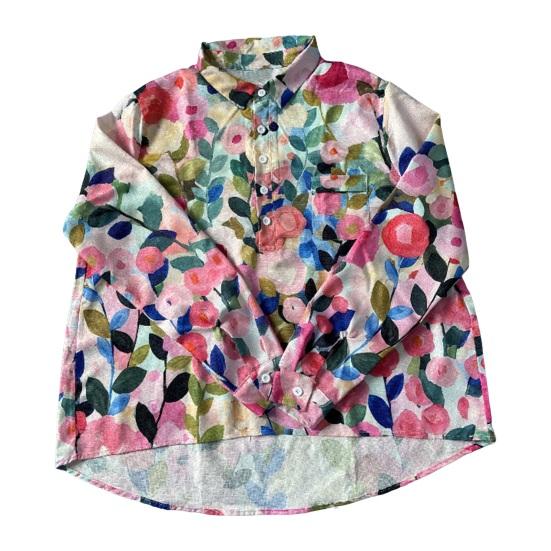 Женская рубашка с лацканами и пуговицами на рукавах 3/4, рубашка с вырезом, топы с цветочным принтом, свободная посадка, повседневная рубашка, тонкая блузка, уличная одежда