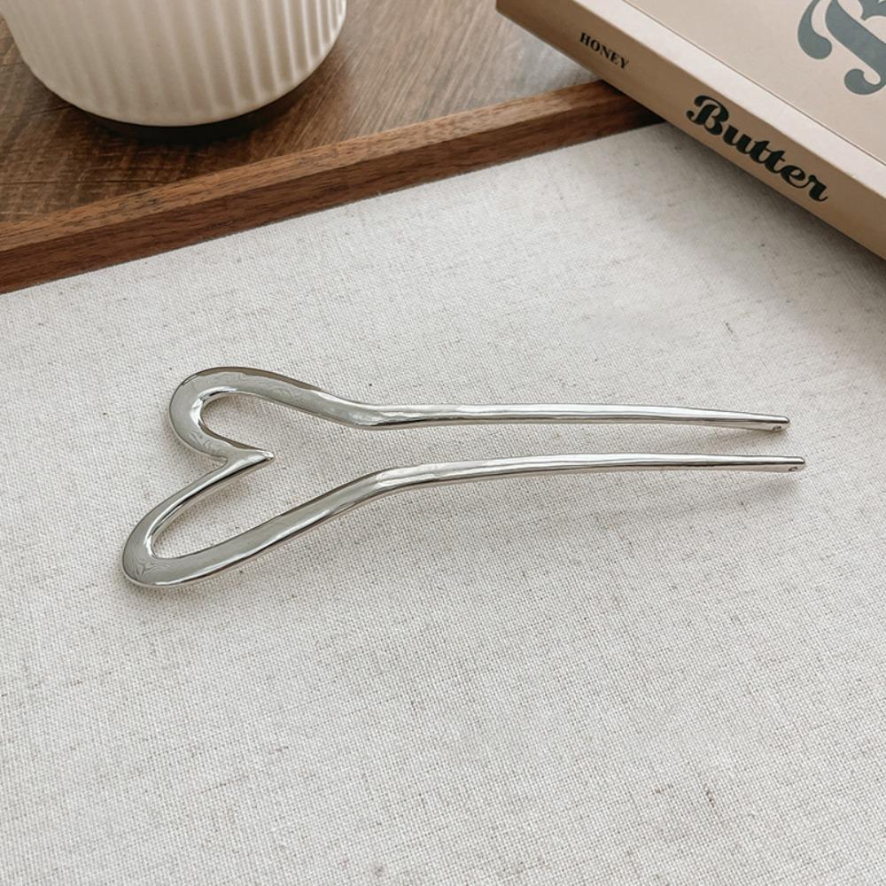 Zinc Zinc Alloy U-shaped Hair Stick Headwear Love Heart Hair Stick Elegant Metal Hairpin Daily